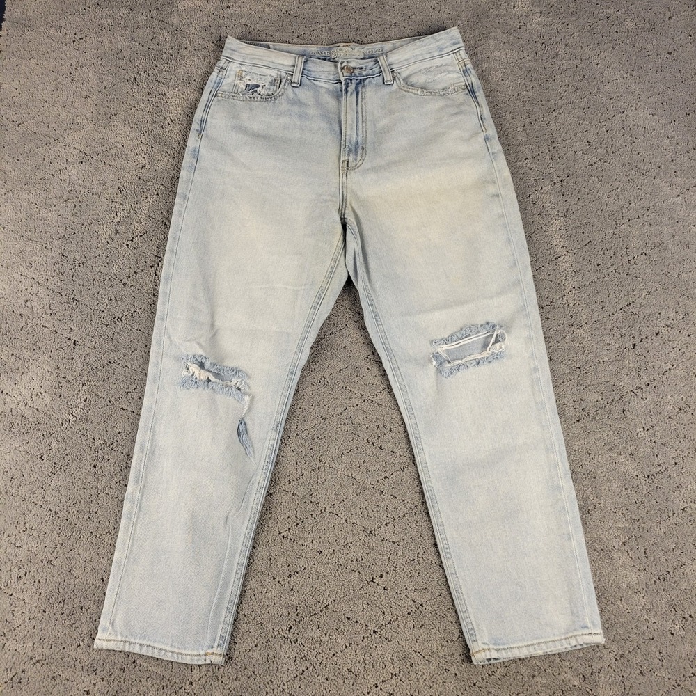 American Eagle‎ Jeans Womens 8S Blue Mom Light Wash Denim Tapered Distressed